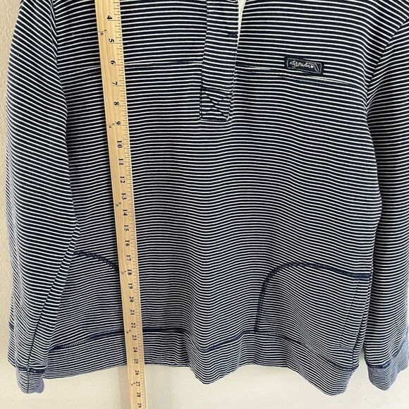 State of Mine Henley Pullover Size L High Neck Sweatshirt Striped Blue White FL - Picture 7 of 11